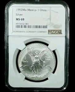 1992年メキシコ 1オンサ・リベルタッド 1オンス .999 純銀貨 NGC MS 69 #2090