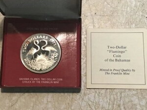1974年 バハマ シルバー 2ドル ラージコイン エリザベス2世 フラミンゴバード オリジナルケース入り