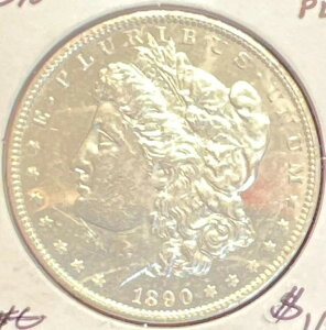 1890年 モーガン シルバー ドル グレード BU プルーフ状実物コイン #C14701