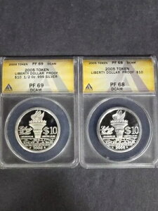 2-2005 ANACS PROOFS �V���o�[ 1/2 �I���X Norfed Liberty $10 �V���[�g & �����O �w�A ���b�N �Z�b�g�B