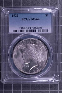 1923�N�s�[�X�V���o�[�h�� PCGS MS64 �u���C�g�A�C�A�s�[��