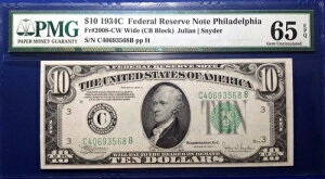 1934C 10hAMs Fr-2008-C tBftBA PMG65 Gem EPQ