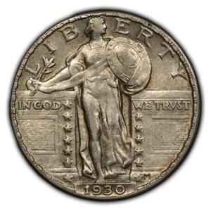 1930年 25セント スタンディング リバティ シルバー クォーター - 光沢 - 魅力的なAU - SKU-B3442