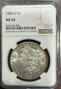 1885年 O $1 アメリカ合衆国 モルガン銀貨 NGC MS 64 美しい色調!UNC