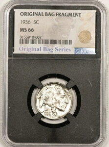 1936 NGC MS66 バッファローニッケル ブラックコア バッグ フラグメント ラベル