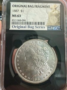 1887年モルガン銀貨 - NGC MS 63 オリジナルバッグラベル断片シリーズ