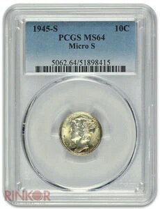 1945-S マイクロS マーキュリーダイム PCGS MS 64