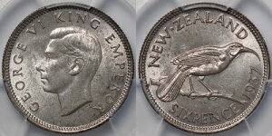 PCGS�O���[�h MS64 �j���[�W�[�����h 1937�N �V�b�N�X�y���X 6D KM-8 �����ʋ��
