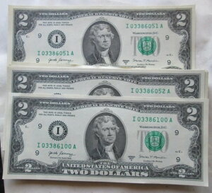 2017A $2 FRN�A50���Z�b�g�AI�u���b�N�V�[�P���V����S/N I03386051A-6100A�A������