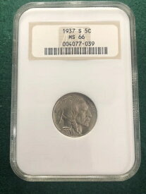 1937-S 5C バッファローニッケル MS66 NGC 古い石鹸ホルダー