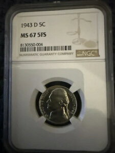 1943 D NGC MS67 5FS �V���o�[ �W�F�t�@�[�\�� �j�b�P�� 5C �~���g�X�e�[�g�R�C�� 5�̃t���X�e�b�v