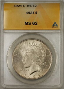1924�N �s�[�X�V���o�[�h���R�C�� ANACS $1 MS-62 (���C�g�g�[�j���O 8D)