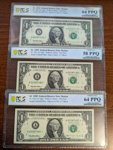 (3) 1995�N 1�h�� ?�X�^�[�m�[�g? - Fr. 1921-A* - A02287479-80-81* - PCGS 64