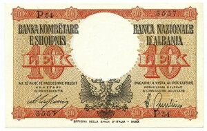 10 LEK REGNO D'ITALIA E ALBANIA BANCA NAZIONALE D'ALBANIA LUGLIO 1940 FDS-/FDS