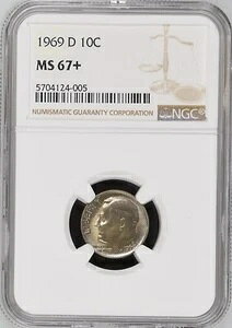1969-D 10�Z���g ���[�Y�x���g �_�C�� NGC MS67+ 5704124-005