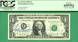 �񋟒��M�T�C�� - �A���W�F���E�u�L���i�� - 1981�N $1 FRN - PCGS GEM 65 PPQ - �_���X