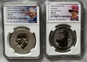 2023N 2|h u^jA QE II  KC III ̏ё NGC MS70 2Zbg