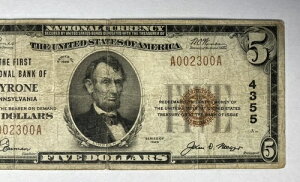 1929�N 5�h������ ���Ɋ� The First National Bank of Tyrone PA 4355