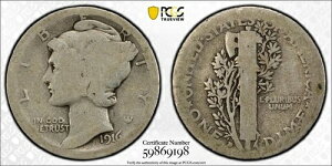 1916-D �}�[�L�����[ �V���o�[ �_�C�� 10�Z���g PCGS �قڗǍD 03 AG3 AG03 �� �L�[�f�[�g