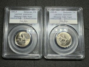 1999-P 25セント デラウェア「アーティスト エディション」デザイナー: イーディー シーガー コイン 2枚 レア P D ????