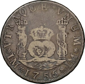 y[: Ferdinand VI 4 Reales 'Pillars' 1756/5 I[o[f[g LM-JM NGC VF25B}BA