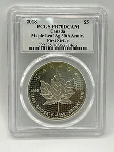2018�N 5�h�� �V���o�[ �J�i�_ ���[�v�� ���~�e�b�h 30th ���b�h �v���[�t FS BLUNT PCGS PR70 DCAM