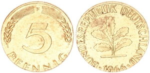 �h�C�c 5 Pfennig 1966 F 1 Pfennig �T�C�Y 69956- �̈���~�X
