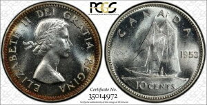 �J�i�_�A1953�N�G���U�x�X2���L�O10�Z���g�d�݁BPCGS MS 65�B�X�g���b�v�Ȃ��B