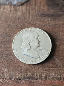 1962年 P FBL 90% シルバー フランクリン ハーフダラー、MID-MS / フルベルライン