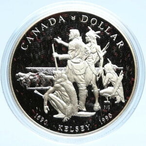 1990年 カナダ 英国 エリザベス2世 ヘンリー・ケルシー ネイティブ プルーフ シルバーコイン i98980