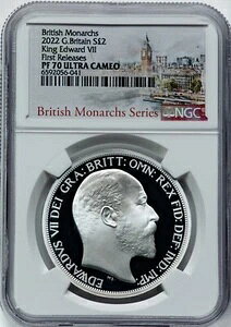 2022年 グレートブリテン モナークス 1オンス シルバー 2ポンド エドワード7世 PF-70 UCAM NGC (FR)