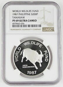 �t�B���s�� 1987 WWF �^�}���E �~���h�� 200 �s�\ �v���[�t �V���o�[ �R�C�� NGC PF69 UC GEM