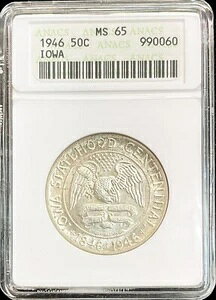 1946年 アイオワ州 100周年記念 50セント ハーフドル硬貨 ANACS ミント ステート 65