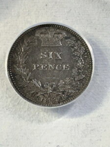 1881年 イギリス 銀貨 6ペンス ANACSによるAU50評価