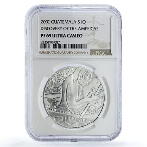 グアテマラ 1ケツァル カヌーフィッシャー イベロアメリカ PF69 NGC 銀貨 2002年