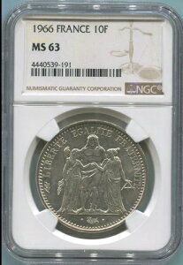:1966(A) 10-FRANCS FRANCE KM#932 NGC MS-63 �w���N���X�O���[�v ��|�b�v R6 ���O���[�h