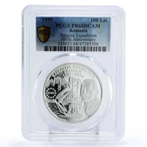 ���[�}�j�A 100 ���C �x���M�[ �G�N�X�y�f�B�V���� ���R���B�[�^ �V�b�v �N���b�p�[ PR68 PCGS Ag �R�C�� 1999