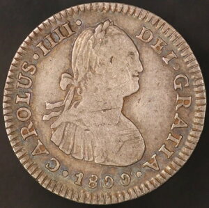 1800年- メキシコ カルロス3世 スペイン植民地 銀貨 1レアル LOT AA- 4650