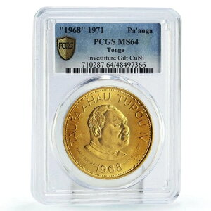 トンガ 1 パアンガ 調査王 トゥポウ 4 世 政治 MS64 PCGS 金箔 CuNi コイン 1968