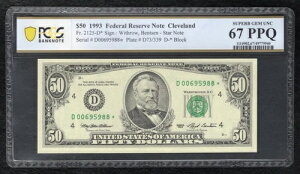 FR 2125-D* 1993 $50 *STAR* FRN N[uhAInCIB PCGS  GEM UNC-67PPQ (C)