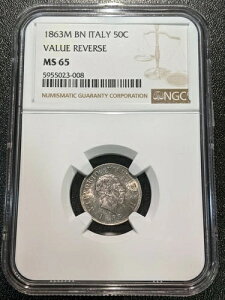 1863M NB MS65 C^A 50 Centesimi NGC KM 14.1 l ʂ̂ 1 O[hAbv!