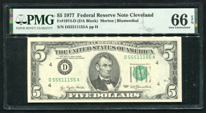 FR 1974-D 1977 $5 FRNut@V[oCi[D55511155AvN[uhAInCIBPMG GEM UNC-66EPQ