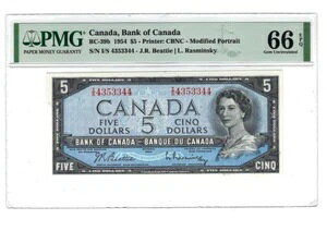 1954N 5h Ji_s BC-39b T/S PMG Gem UNC 66 EPQ