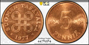 :1977 5-PENNIA tBh KM#45 PCGS قڗǍD BU MS66RD 4̃WC[v  R10