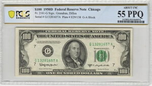 Fr.2161-D 1950D �N���[�u�����h 100�h���A�M������s�� PCGS AU 55 PPQ