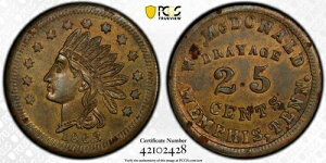 1863�N TN F600D-1b�A�����t�B�X - Wm. McDonald PCGS MS62 R9 - �g�b�v�|�b�v 1/0 - ����
