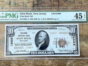 $10 1929 1801-2 CH 12609 Glen Rock National Bank j[W[W[ NJ PMG 45EPQ - 