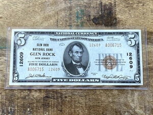 $5 1929 1800-2 CH 12609 Glen Rock National Bank j[W[W[ NJ - 󏭂ȍi
