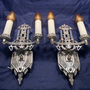 *希少* 配線済みペアアンティーク壁取り付け用燭台 オリジナルニッケル仕上げ 59C