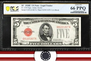 1928-E 5�h���@��ʉݎ��� PCGS 66 PPQ �ԃV�[�� 5�h������ Fr 1530 21827